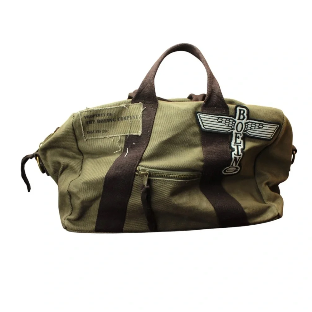 Boeing Company Totem Logo Patch Army Green Canvas Duffel Bag Clean In&Out